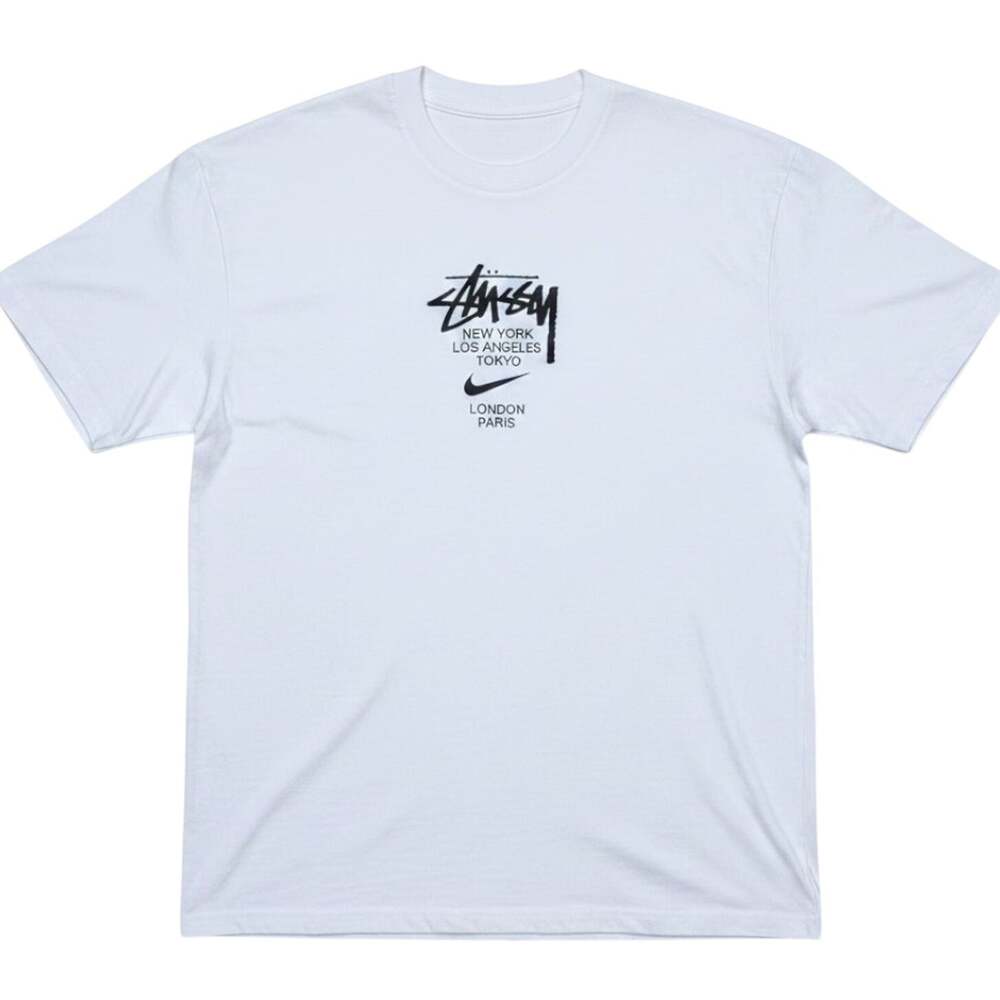 Nike x Stussy International T-Shirt Tee Graphic Print Men's Medium White Black